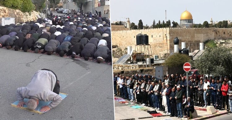 আল-আকসায় প্রবেশে ইসরায়েলের বাধা, রাস্তাতেই ঈদের নামাজ পড়লেন ফিলিস্তিনিরা